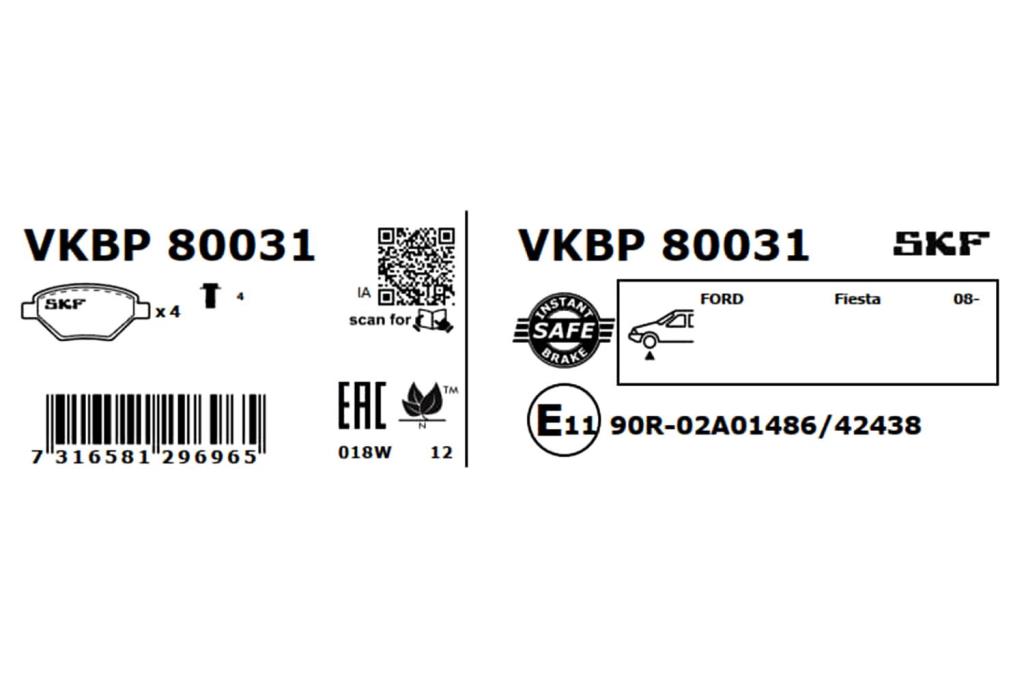 Jogo de 4 pastilhas de travão SKF ref. VKBP 80031
